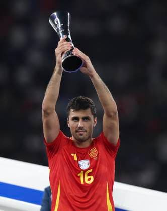 Football - 2024 UEFA European Championship, EM, Europameisterschaft - Final - Spain vs England - Olympicastadion Berlin - Sunday 14th July 2024 Rodri of Spain is awarded the Player of the tournament award 