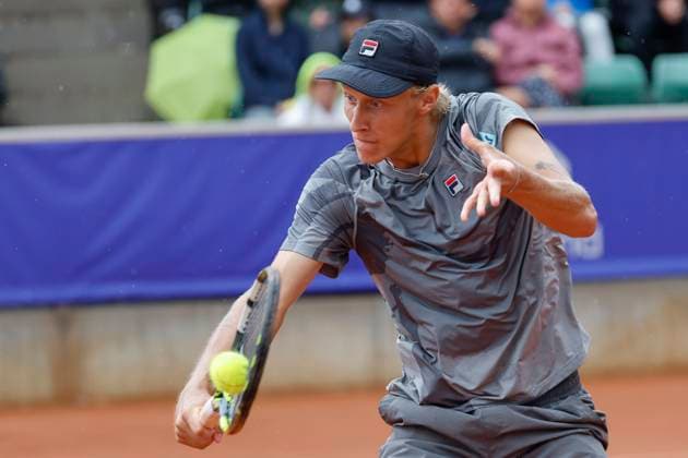 Bastad, SVERIGE 20240715 Leo Borg (SWE) under hans dubbelmatch med William Rejchtman Vinciguerra (SWE) mot Federico Coria, Argentina och Taro Daniel, Japan under Nordea Open i Bastad pa mandagen Bastad SVERIGE x9200x