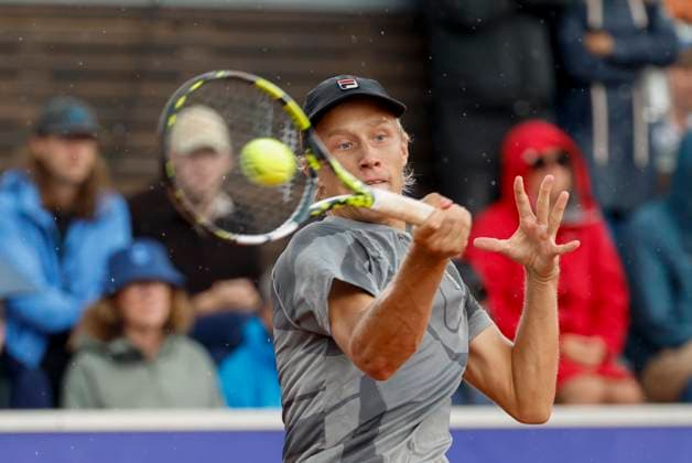 Bastad, SVERIGE 20240715 Leo Borg (SWE) under hans dubbelmatch med William Rejchtman Vinciguerra (SWE) mot Federico Coria, Argentina och Taro Daniel, Japan under Nordea Open i Bastad pa mandagen Bastad SVERIGE x9200x