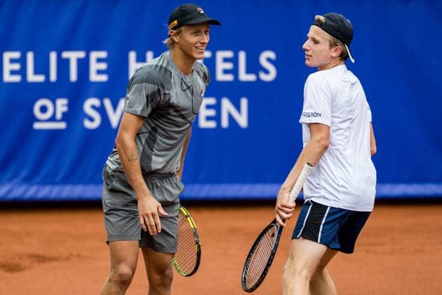240715 Leo Borg and William Rejchtman Vinciguerra of Sweden during day 1 of the Nordea Open on July 15, 2024 in Bastad. Photo: Niclas Jönsson BILDBYRAN COP 273 NO0282 tennis ATP, Tennis Herren 250 nordea open day 1 bbeng Copyright: NICLASxJÖNSSON BB240715NO016