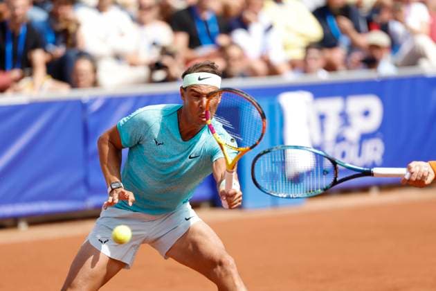 BASTAD, SVERIGE 20240715 Rafael Nadal (ESP) när han och Casper Ruud (NOR) mötert Guido Andreozzi (ARG) och Miguel Reyes-Varela (MEX) i dubbel under Nordea Open i Bastad pa mandagen BASTAD SVERIGE x9200x