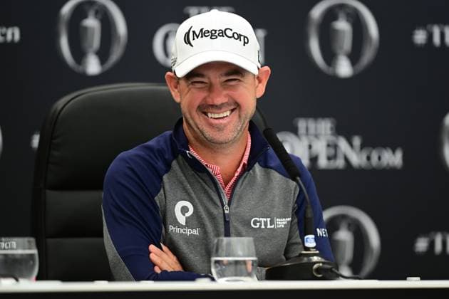 Brian Harman as returning Champion Golfer in the interview room The British Open Championship, Practice, Golf, Royal Troon, Troon, UK - 15 July 2024  Copyright: xGreigxCowie Shutterstockx 14587379af