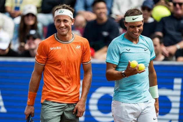 240715 Casper Ruud of Norway and Rafael Nadal of Spain during day 1 of the Nordea Open on July 15, 2024 in Bastad. Photo: Niclas Jönsson BILDBYRAN COP 273 NO0282 tennis ATP, Tennis Herren 250 nordea open day 1 bbeng Copyright: NICLASxJÖNSSON BB240715NO028