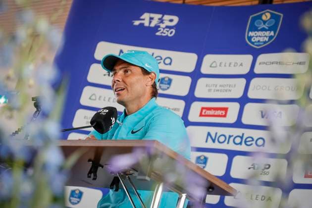 BASTAD, SVERIGE 20240715 Rafael Nadal, Spanien, haller pressträff under Nordea Open i Bastad pa mandagen. BASTAD SVERIGE x9200x