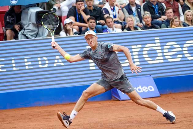 BASTAD, SWEDEN 20240716 Leo Borg of Sweden in action during his men s singles match against Rafael Nadal of Spain, during the Nordea Open Tennis tournament in Bastad, Sweden, 16 July 2024. BASTAD SWEDEN x9200x
