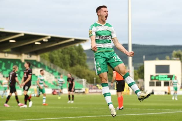 UEFA Champions League First Qualifying Round Second Leg, Tallaght Stadium, Dublin 16 7 2024 Shamrock Rovers vs Vikingur Reykjavik Shamrock Rovers Johnny Kenny celebrates after scoring his teams second goal Johnny Kenny celebrates after scoring his teams second goal 16 7 2024  Copyright: x INPHO BenxBradyx IIII5549