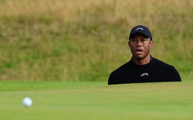 Tiger Woods on the 12th green from a Bunker The British Open Championship, Practice, Golf, Royal Troon, Troon, UK - 17 July 2024  Copyright: xGreigxCowie Shutterstockx 14587992k