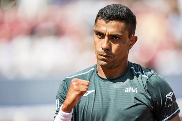240717 And Thiago Monteiro of Brazil celebrates during day 3 of the Nordea Open on July 17, 2024 in Bastad. Photo: Niclas Jönsson BILDBYRAN COP 273 NO0287 tennis ATP, Tennis Herren 250 nordea open bbeng jubel Copyright: NICLASxJÖNSSON BB240717NO031