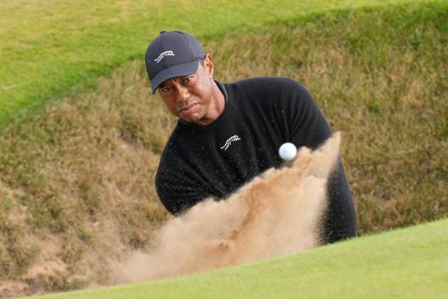Sport Themen der Woche KW 29 Sport Bilder des Tages 17th July 2024; Royal Troon Golf Club, Troon, South Ayrshire, Scotland; The Open Championship Practice Day 3; Tiger Woods plays from a bunker on the twelfth hole  ActionPlus12669244 StevenxFlynn