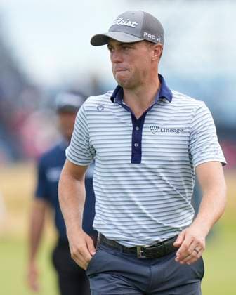 17th July 2024; Royal Troon Golf Club, Troon, South Ayrshire, Scotland; The Open Championship Practice Day 3; Justin Thomas walks onto the 18th green  ActionPlus12669256 StevenxFlynn