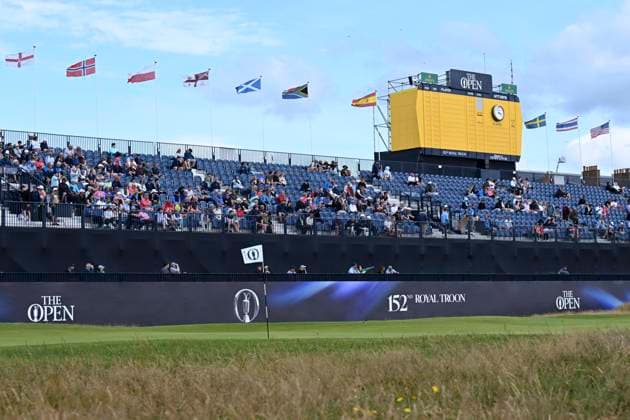 17th July 2024; Royal Troon Golf Club, Troon, South Ayrshire, Scotland; The Open Championship Practice Day 3; A general view of the grandstand on the 18th  ActionPlus12669264 StevenxFlynn