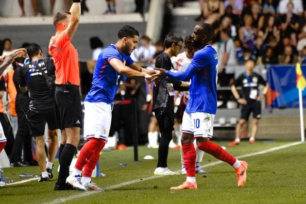 Rayan Cherki (18 - France) - Alexandre Lacazette (10 - France) FOOTBALL : France vs Japon - Match amical de préparation aux JO Paris 2024 - Toulon - 17 07 2024 NorbertScanella Panoramic 