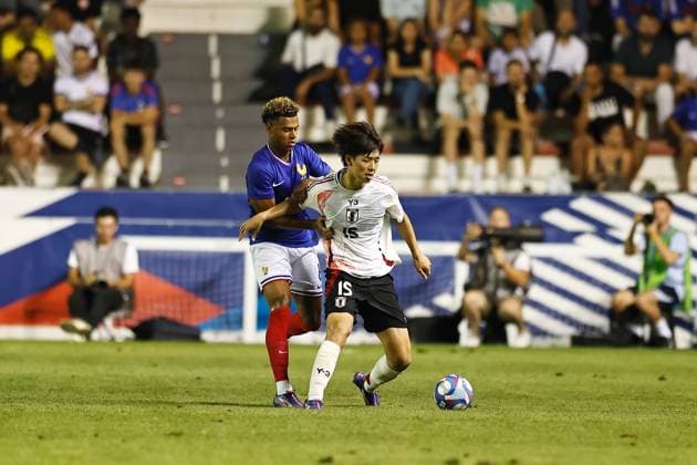 (L-R) Desire Doue (FRA), Kota Takai (JPN), JULY 17, 2024 - Football Soccer : Under 23 International Friendly, Länderspiel, Nationalmannschaft match between France 1-1 Japan at the Stade Mayol in Toulon, France. Noxthirdxpartyxsales  (259945296)