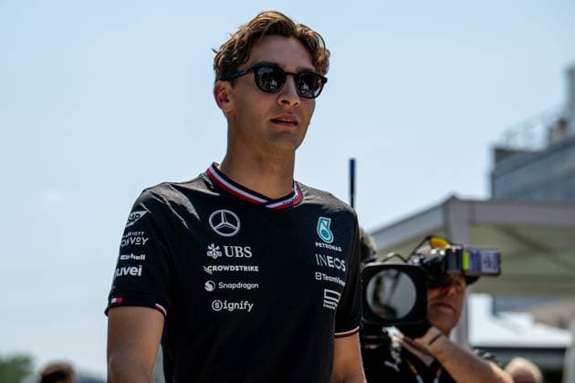 MOGYOROD, HUNGARY: George Russell, racing for the Mercedes F1 team during the 2024 Formula 1 Hungarian Grand Prix at the Hungaroring in Mogyorod, Hungary