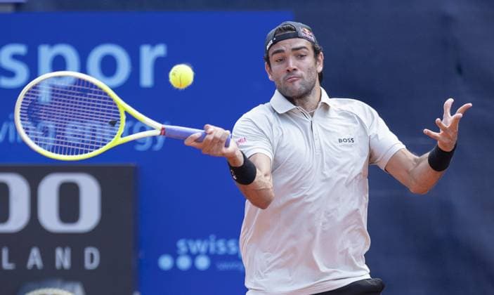 Gstaad Switzerland, 07 18 2024: Matteo Berrettini (ITA) in action during EFG Swiss Open. during EFG Swiss Open Gstaad, International Tennis match in Gstaad, Switzerland, July 18 2024  Copyright: xPatrickxDancel IPAxSportx xipa-ax xx IPA_48092288 IPA_Agency_IPA48092288