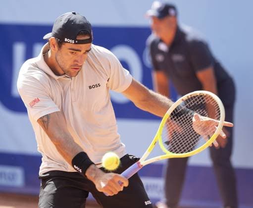 Gstaad Switzerland, 07 18 2024: Matteo Berrettini (ITA) in action during EFG Swiss Open. during EFG Swiss Open Gstaad, International Tennis match in Gstaad, Switzerland, July 18 2024  Copyright: xPatrickxDancel IPAxSportx xipa-ax xx IPA_48092312 IPA_Agency_IPA48092312