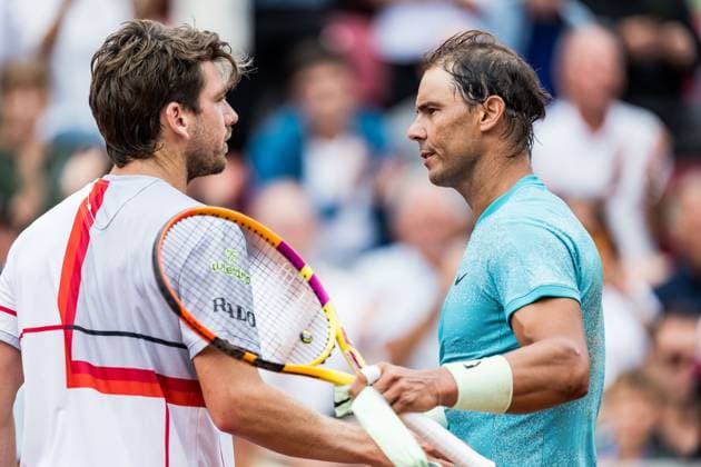 240718 Cameron Norrie of Great Britain and Rafael Nadal of Spain during day 4 of the Nordea Open on July 18, 2024 in Bastad. Photo: Niclas Jönsson BILDBYRAN COP 273 NO0288 tennis ATP, Tennis Herren 250 nordea open bbeng Copyright: NICLASxJÖNSSON BB240718NO044