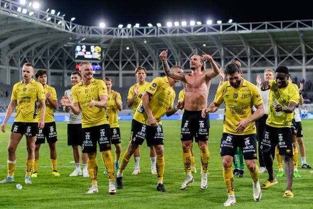 240718 Players of Elfsborg celebrate after the UEFA Europa League qualification match between Pafos and Elfsborg on July 18, 2024 in Limassol. Photo: Alex Nicodim BILDBYRAN COP 282 AN0007 fotboll football soccer fotball uefa europa league pafos elfsborg bbeng jubel Copyright: ALEXxNICODIM BB240718BB789