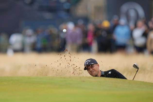 18th July 2024; Royal Troon Golf Club, Troon, South Ayrshire, Scotland; The Open Championship 1st round; Xander Schauffele plays from a bunker on the first hole  ActionPlus12669433 StevenxFlynn