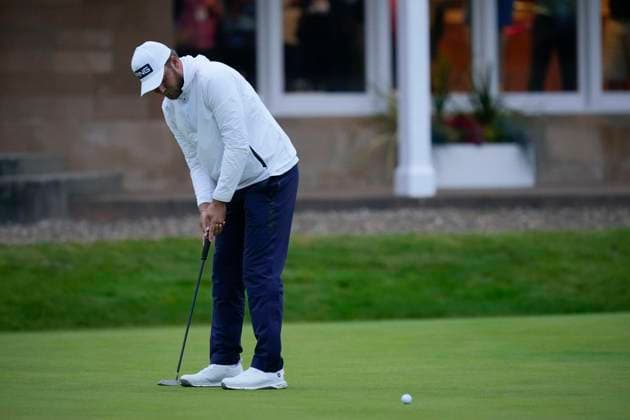 18th July 2024; Royal Troon Golf Club, Troon, South Ayrshire, Scotland; The Open Championship 1st round; Daniel Brown plays holes a birdie putt on the 18th green on his way to shooting 65 the lowest score of Round One  ActionPlus12669458 StevenxFlynn