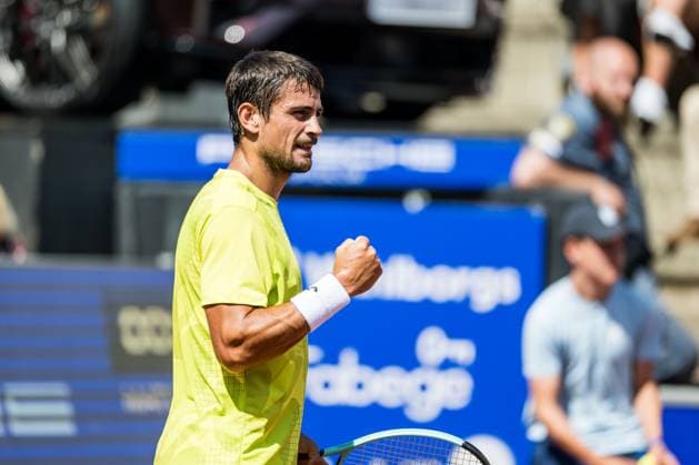 240719 Mariano Navone of Argentina celebrates during day 5 of the Nordea Open on July 19, 2024 in Bastad. Photo: Niclas Jönsson BILDBYRAN COP 273 NO0289 tennis ATP, Tennis Herren 250 nordea open bbeng jubel Copyright: NICLASxJÖNSSON BB240719NO015