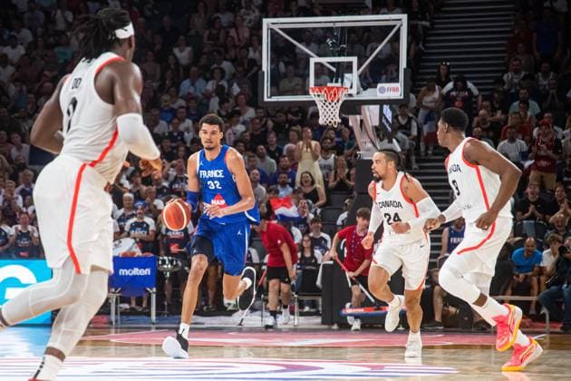 Basketball, Testspiel, Frankreich - Kanada Victor Wembanyama (France) BASKET : France x Canada - Match de preparation JO - 19 07 2024 BaptisteAutissier Panoramic 