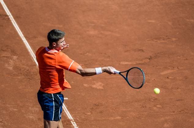240720 Duje Ajdukovic of Croatia during day 6 of the Nordea Open on July 20, 2024 in Bastad. Photo: Niclas Jönsson BILDBYRAN COP 273 NO0290 tennis ATP, Tennis Herren 250 nordea open bbeng Copyright: NICLASxJÖNSSON BB240720NO008