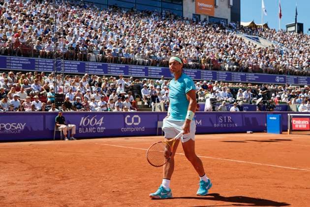 BASTAD, SVERIGE 20240720 Spaniens Rafael Nadal under lördagens semifinalen i herrarnas singel mot Kroatiens Duje AjdukoviÄ‡ i Nordea Open i Bastad. BASTAD SVERIGE x9200x