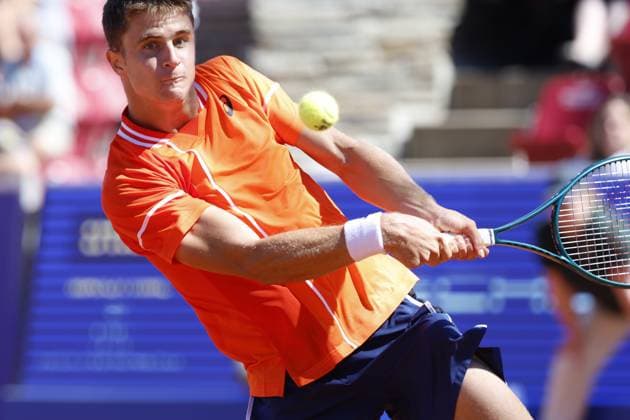 Croatia s Duje AjdukoviÄ‡ during Saturday s men s singles semifinal against Spain s Rafael Nadal in the Nordea Open in Bastad, Sweden on july 20, 2024. BASTAD SWEDEN x9200x