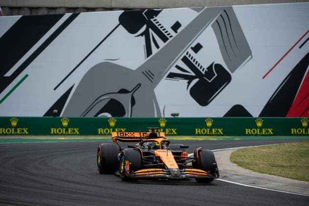 Oscar Piastri (McLaren Formula 1 Team, Australien, 81) im McLaren MCL38 vor dem Gemaelde eines silbernen Formel 1 - Auto und Rolex Branding, HUN, Formel 1 Weltmeisterschaft, Grand Prix von Ungarn, Hungaroring, Freies Training, 20.07.2024 HUN, Formel 1 Weltmeisterschaft, Grand Prix von Ungarn, Hungaroring, Freies Training, 20.07.2024 Mogyorod Copyright: xEibner-Pressefoto Memmlerx EP_MMR