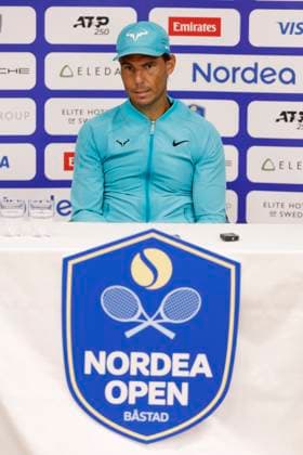 BASTAD, SVERIGE 20240720 Spaniens Rafael Nadal pa en pressträff efter vinsten i lördagens semifinal i herrarnas singel i Nordea Open i Bastad. BASTAD SVERIGE x9200x