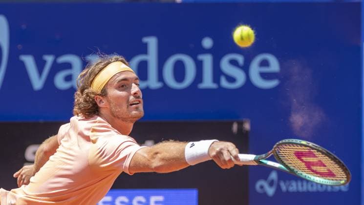 Gstaad: Gstaad Switzerland, 07 20 2024: Stefanos Tsitsipas (GRE) in semi final against Matteo Berrettini (ITA) during EFG Swiss Open. during EFG Swiss Open Gstaad, International Tennis match in Gstaad, Switzerland, July 20 2024 International Tennis match - EFG Swiss Open Gstaad  - ZUMAp169 20240720_zsa_p169_095 Copyright: xPatrickxDancel IPAxSportx