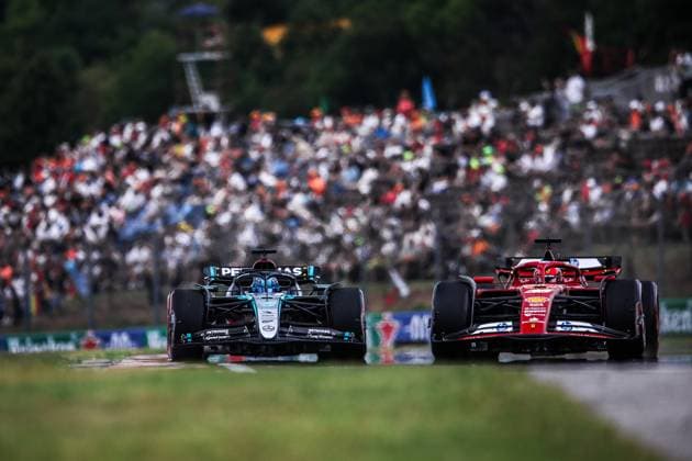 63 George Russell (GBR, Mercedes-AMG Petronas F1 Team), 16 Charles Leclerc (MCO, Scuderia Ferrari HP), F1 Grand Prix of Hungary at Hungaroring on July 20, 2024 in Budapest, Hungary. (Photo by HOCH ZWEI) Budapest Hungary