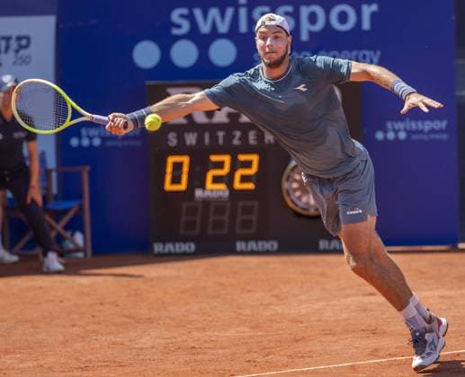 International Tennis match - EFG Swiss Open Gstaad Gstaad Switzerland, 07 20 2024: Jan-Lennard Struff (GER) in semi final against Quentin Halys (FRA) during EFG Swiss Open. during EFG Swiss Open Gstaad, International Tennis match in Gstaad, Switzerland, July 20 2024 Gstaad Switzerland  Copyright: xIPAxSport ABACAx