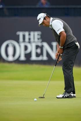 20th July 2024; Royal Troon Golf Club, Troon, South Ayrshire, Scotland; The Open Championship Round 3; Hideki Matsuyama putts on the 18th green  ActionPlus12670034 StevenxFlynn