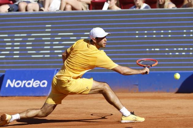 BASTAD, SVERIGE 20240720 Portugals Nuno Borges under lördagens semifinal i herrarnas singel mot Argentinas Thiago Agustin Tirante i Nordea Open i Bastad. BASTAD SVERIGE x9200x