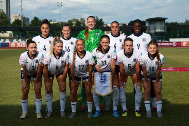 The team of England line-up England U19 v France U19, UEFA Women s U19 Championships, Group A, Football, Jonava City Stadium, Jonava, Lithuania - 20 Jul 2024 Editorial use only  Copyright: xNikolaxKrstic Shutterstockx 14587630z