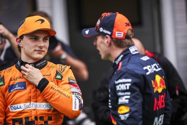 PIASTRI Oscar (aus), McLaren F1 Team MCL38, VERSTAPPEN Max (ned), Red Bull Racing RB20, portrait during the Formula 1 Hungarian Grand Prix 2024, 13th round of the 2024 Formula One World Championship, WM, Weltmeisterschaft from July 19 to 21, 2024 on the Hungaroring, in Mogyorod, Hungary - F1 - HUNGARIAN GRAND PRIX 2024 DPPI Panoramic  240720_R13_UNGHERIA_DP_EA019113