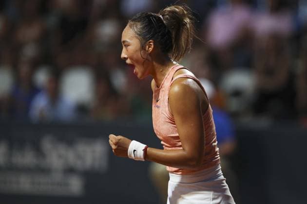 Zheng Qinwen celebrates the point scored during Palermo Open Ladies WTA, Tennis Damen 250, International Tennis match in Palermo, Italy, July 20 2024  Copyright: xMassimilianoxCarnabuci IPAxSportx xx IPA_48144539 IPA_Agency_IPA48144539