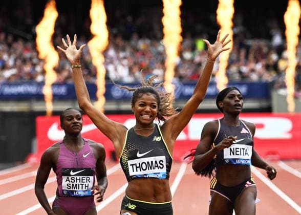 Bilder des Jahres 2024, Sport 07 Juli Sport Themen der Woche KW 29 Gabrielle Thomas (USA) celebrates winning the Womens 200m at the London Stadium Diamond League Athletics, London, UK - 20 Jul 2024  Copyright: xSandraxMailer Shutterstockx 14595648w