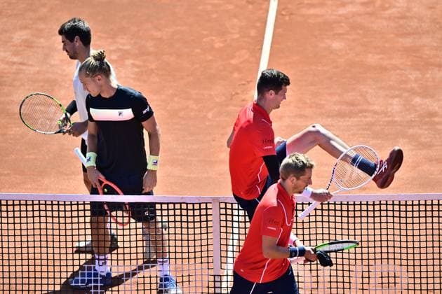 BASTAD, SVERIGE 20240721 Brasiliens Orlando Luz och Rafael Matos under söndagens final i herrarnas dubbel mot Frankrikes Manuel Guinard och Gregoire Jacq i Nordea Open i Bastad. BASTAD SVERIGE x9200x