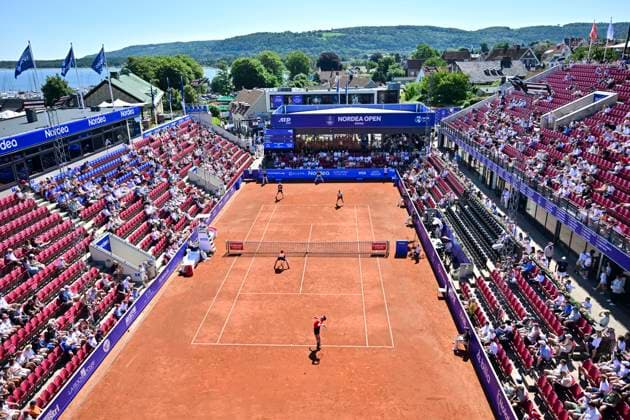 France s Manuel Guinard and Gregoire Jacq during Sunday s men s doubles final against Brazil s Orlando Luz and Rafael Matos in the Nordea Open in Bastad, Sweden on July 21, 2024. BASTAD SWEDEN x9200x