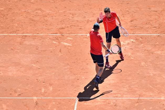 France s Gregoire Jacq and Manuel Guinard during Sunday s men s doubles final against Brazil s Orlando Luz and Rafael Matos in the Nordea Open in Bastad, Sweden on July 21, 2024. BASTAD SWEDEN x9200x