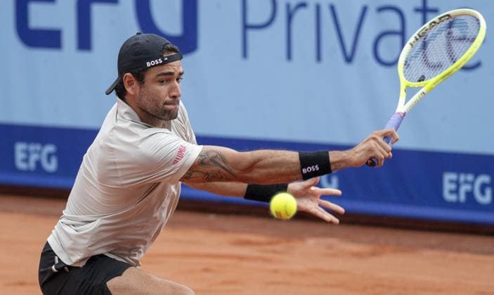 International Tennis match - EFG Swiss Open Gstaad Gstaad Switzerland, 07 21 2024: Matteo Berrettini (ITA) in final against Quentin Halys (FRA) during EFG Swiss Open. during EFG Swiss Open Gstaad, International Tennis match in Gstaad, Switzerland, July 21 2024 Gstaad Switzerland  Copyright: xIPAxSport ABACAx