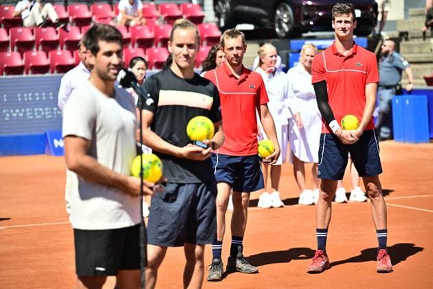 BASTAD, SVERIGE 20240721 Brasiliens Orlando Luz och Rafael Matos vinner söndagens final i herrarnas dubbel mot Frankrikes Manuel Guinard och Gregoire Jacq i Nordea Open i Bastad. BASTAD SVERIGE x9200x