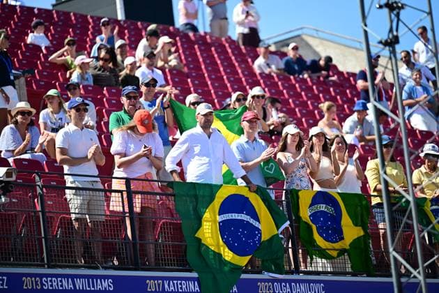 BASTAD, SWEDEN 20240721 Brazilian supporters during Sunday s final as Brazil s Orlando Luz and Rafael Matos win Sunday s men s doubles final against France s Manuel Guinard and Gregoire Jacq in the Nordea Open in Bastad, Sweden on July 21, 2024. BASTAD SWEDEN x9200x