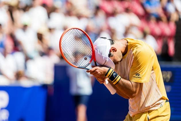 240721 Nuno Borges of Portugal looks dejected during the final of Nordea Open day 7 on July 21, 2024 in Bastad. Photo: Niclas Jönsson BILDBYRAN COP 273 NO0291 tennis svenska öppna swedish open bbeng depp Copyright: NICLASxJÖNSSON BB240721NO055
