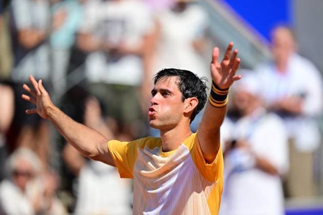 Portugal s Nuno Borges celebrates after winning during Sunday s men s singles final against Spain s Rafael Nadal in the Nordea Open in Bastad, Sweden on july 21, 2024. BASTAD SWEDEN x9200x