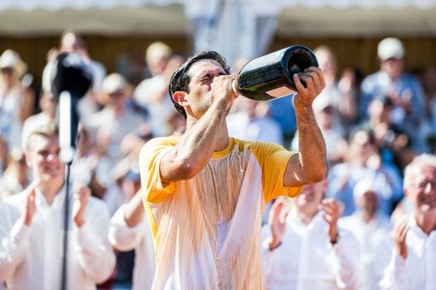 240721 Nuno Borges of Portugal celebrates after the men™s single final against Rafael Nadal of Spain during Nordea Open day 7 on July 21, 2024 in Bastad. Photo: Niclas Jönsson BILDBYRAN COP 273 NO0291 tennis svenska öppna swedish open bbeng jubel Copyright: NICLASxJÖNSSON BB240721NO109