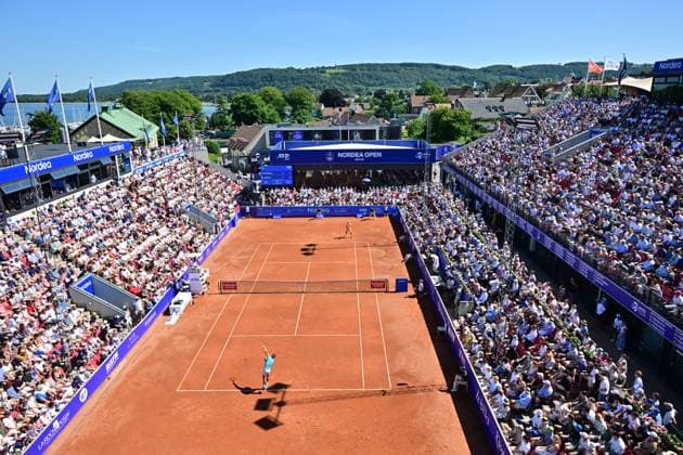 BASTAD, SVERIGE 20240721 Spaniens Rafael Nadal möter Portugals Nuno Borges under söndagens final i herrarnas singel i Nordea Open i Bastad. BASTAD SVERIGE x9200x